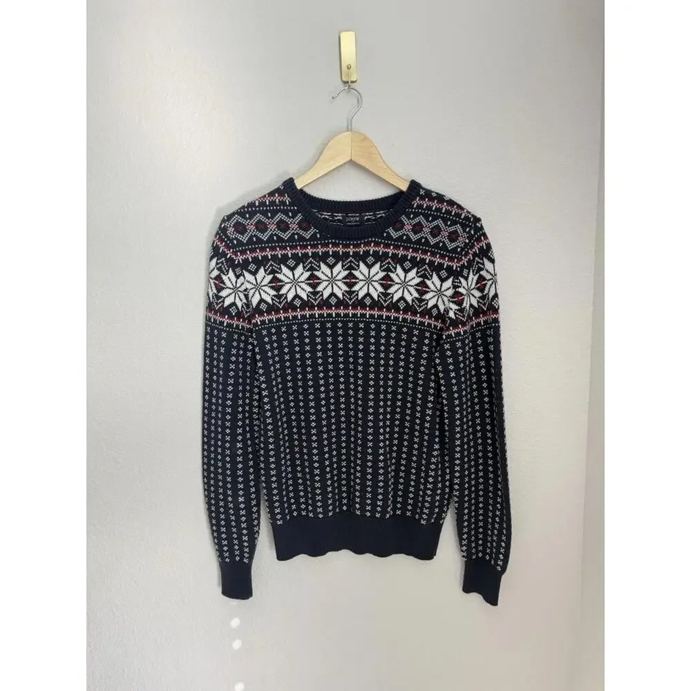 J.Crew Men’s Small Cotton Fair Isle Holiday Festive Snowflake Crewneck Sweater‎